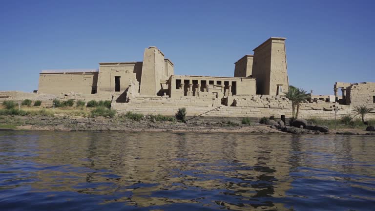 Philae temple view from boat at Aswan, Egypt