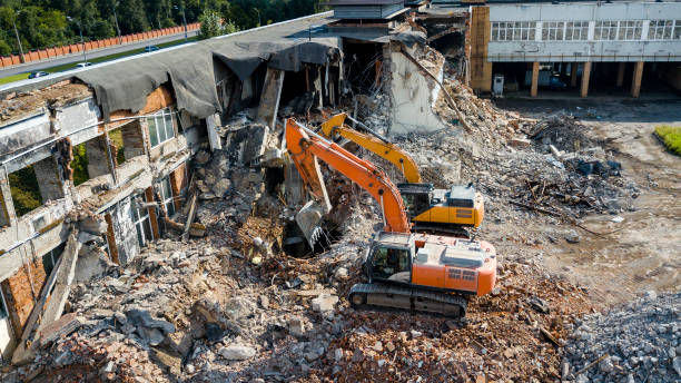 istock Excavator demolish building. View from above 1330096109