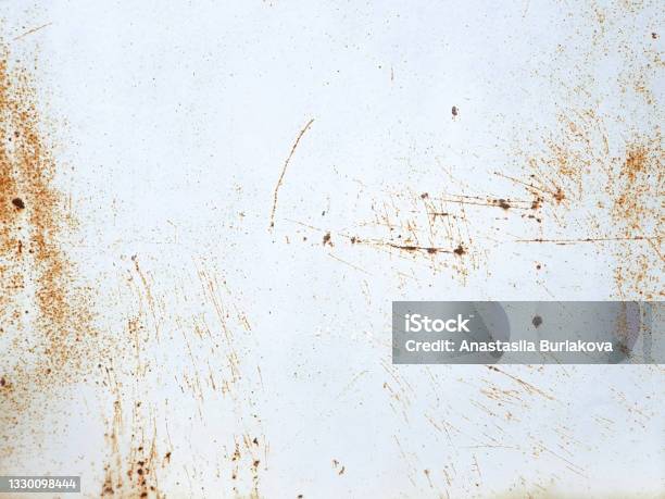 White Painted Metal Texture With With Rusty Scratches Rusty Metal Background Stock Photo - Download Image Now