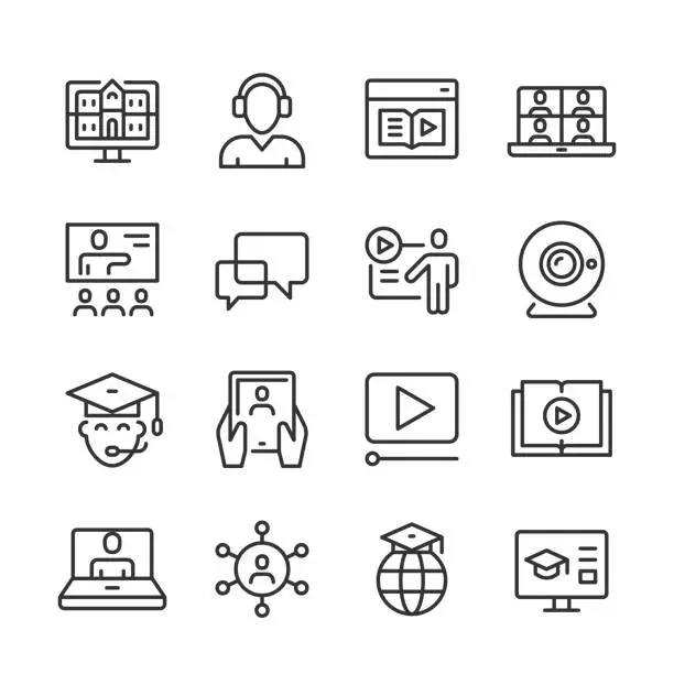 Vector illustration of E-Learning Icons — Monoline Series