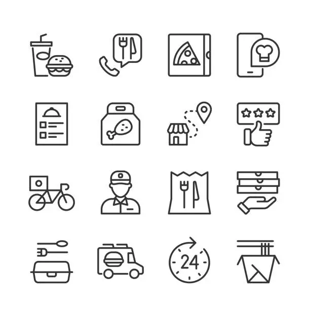 Vector illustration of Food Delivery Icons — Monoline Series