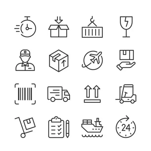 Vector illustration of Shipping & Logistics Icons — Monoline Series