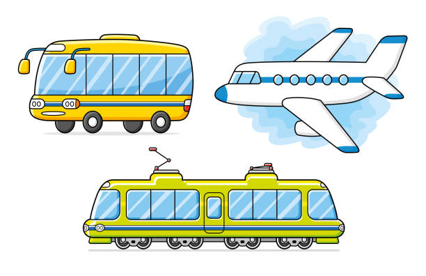 bus, flugzeug und bahn. - electric train illustrations stock-grafiken, -clipart, -cartoons und -symbole