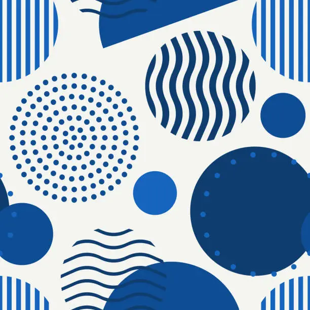 Vector illustration of Circle, polka dot seamless pattern. Mixed texture irregular chaotic shapes print. geometric stile geometric background