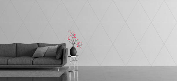 istock Modern living room interior design with contemporary black fabric sofa 3d render 1330114104