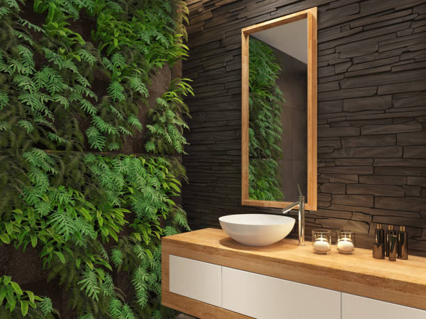 istock Modern minimalist bathroom with green wall garden 1330115076