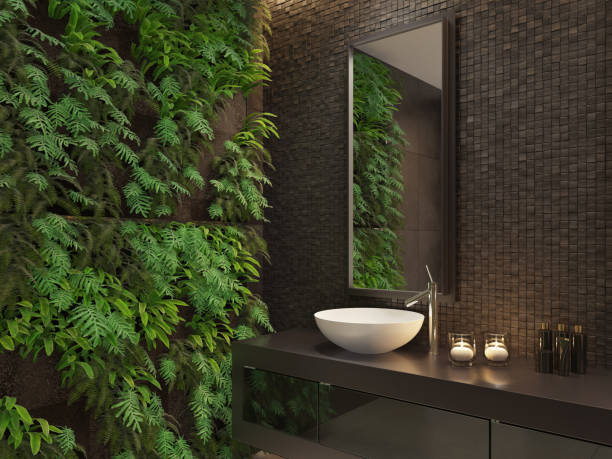 istock Modern minimalist bathroom with green wall garden 1330115082