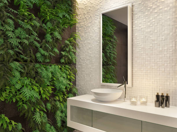 istock Modern minimalist bathroom with green wall garden 1330115095