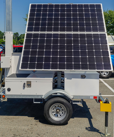 Mobile solar panels mounted on trailer.