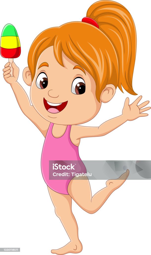 Cartoon Little Girl With Ice Cream Stock Illustration - Download Image Now  - Child, Swimwear, Baby - Human Age - iStock