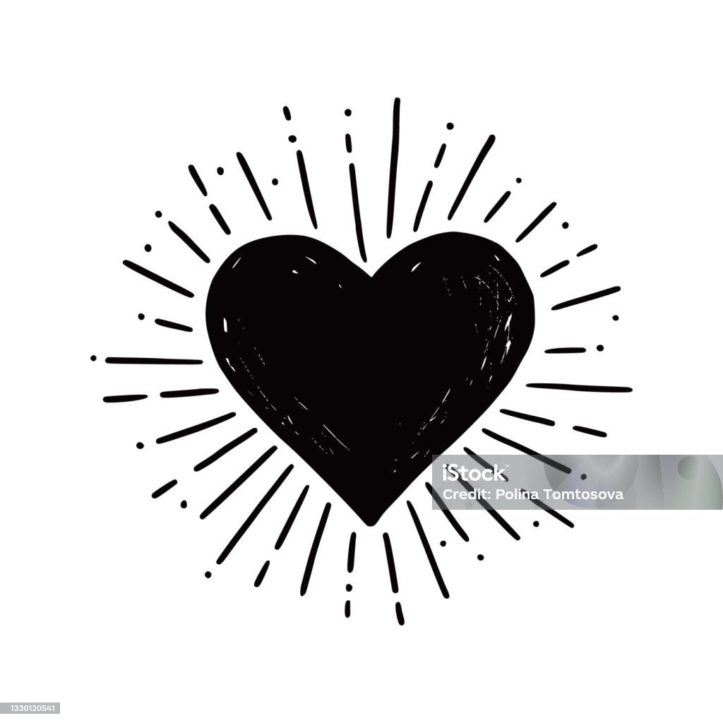 Heart shape burst. Hand drawn sketch style. Heart hipster sunburst. Hand drawn sketch style. Black heart vector illustration for grunge frame, love quote. Heart Shape stock vector