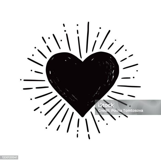Heart Shape Burst Hand Drawn Sketch Style Stock Illustration - Download Image Now - Heart Shape, Tattoo, Antique