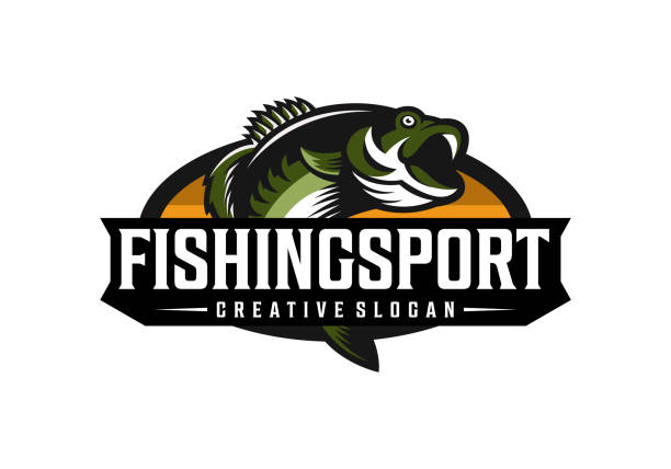 sport fishing logo design vorlage - bass stock-grafiken, -clipart, -cartoons und -symbole