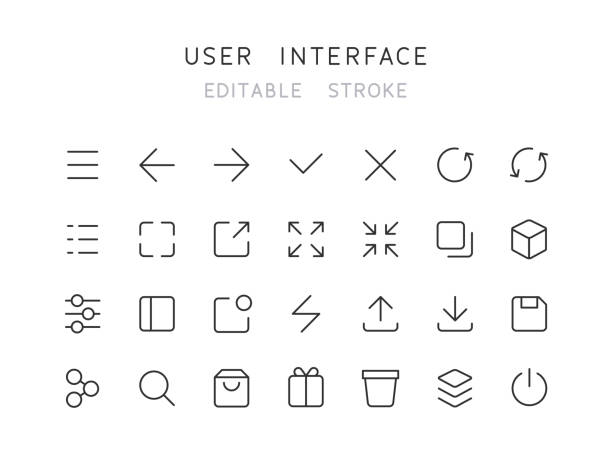 illustrazioni stock, clip art, cartoni animati e icone di tendenza di icona linea sottile interfaccia utente tratto modificabile - graphic interface