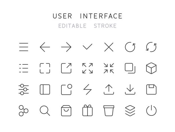 User Interface Thin Line icons Editable Stroke Set of user interface thin line vector icons. Editable stroke. loading stock illustrations