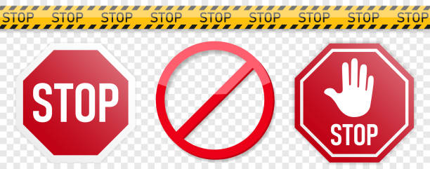 ilustraciones, imágenes clip art, dibujos animados e iconos de stock de colección de conjuntos vectoriales de símbolos de signo de alto aislados sobre fondo transparente - road sign symbol stop stop gesture