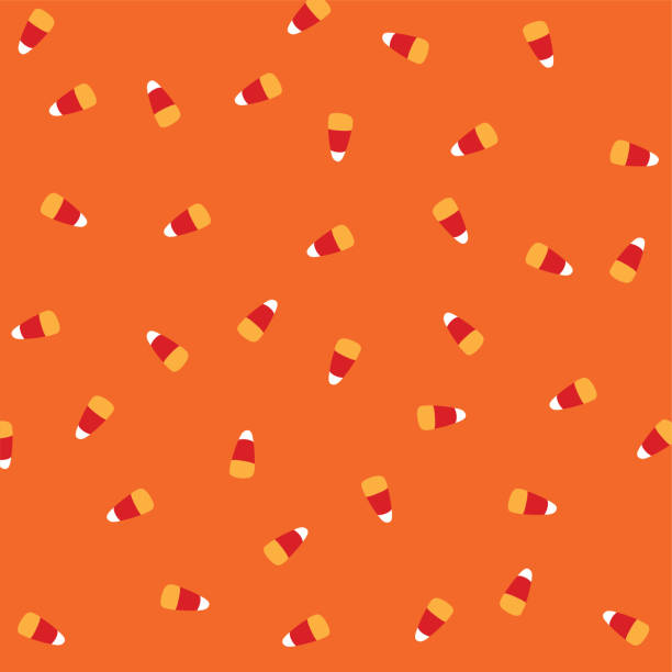 illustrazioni stock, clip art, cartoni animati e icone di tendenza di halloween vector candy mais su sfondo arancione - halloween candy candy corn backgrounds