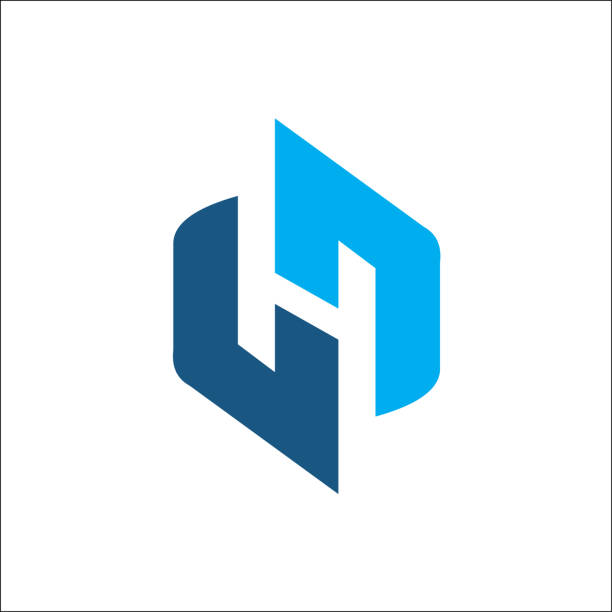 ilustraciones, imágenes clip art, dibujos animados e iconos de stock de iniciales h logo vector abstract blue template on negative space - letra h
