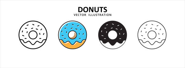 도넛 달콤한 뿌려 벡터 아이콘 디자인으로 담근. 맛있는 스낵 그래픽 디자인 일러스트 - donut stock illustrations