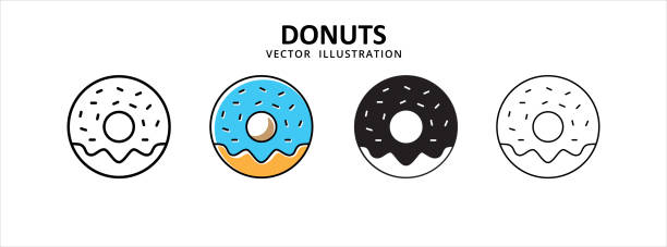 donuts sweet dipped with sprinkle vector icon design. Delicious snack graphic design illustration donuts sweet dipped with sprinkle vector icon design. Delicious snack graphic design illustration doughnut stock illustrations