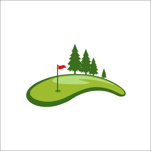 field golf logo vektor vorlage - golfplatz green stock-grafiken, -clipart, -cartoons und -symbole