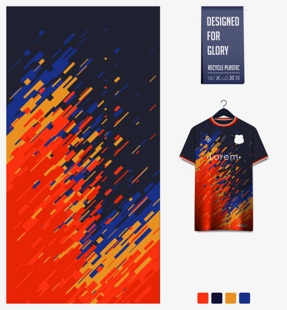 Soccer jersey pattern design. Abstract pattern on colorful background for soccer kit, football kit or sports uniform. T-shirt mockup template. Fabric pattern. Sport background. Soccer jersey pattern design. Abstract pattern on colorful background for soccer kit, football kit, bicycle, e-sport, basketball, t-shirt mockup template. Fabric pattern. Sport background. Vector Illustration. abstract shirts stock illustrations