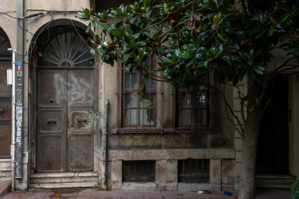 Istanbul,Turkey- July 07,2021:Grunge Abandoned Metal Door And Windows in Tophane District.