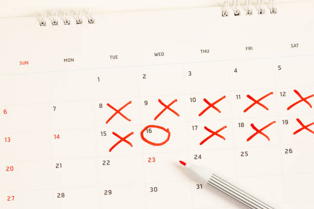 istock Red circles on the calendar for appointments 1330144135