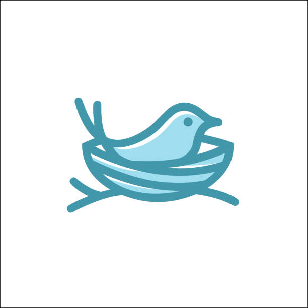 ilustrações, clipart, desenhos animados e ícones de bird ninho logotipo vetor linha arte contorno download monoline - ninho de animal