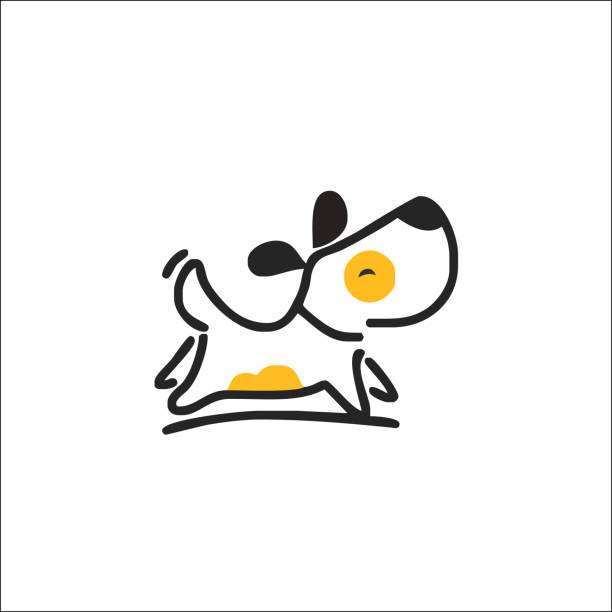 ilustraciones, imágenes clip art, dibujos animados e iconos de stock de lindo perro logo vector monolínea - puppy