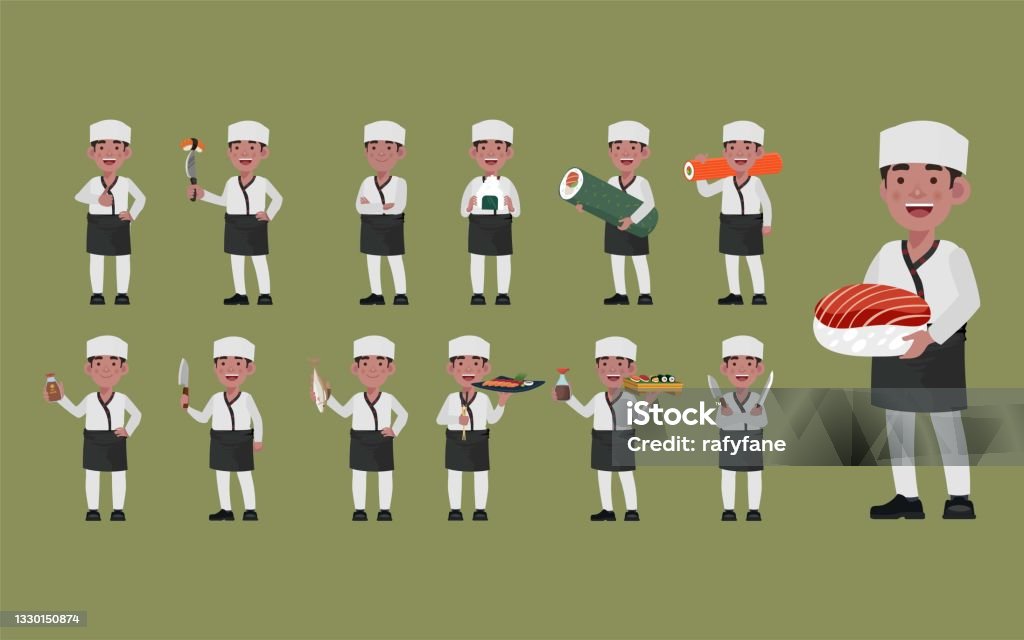 Draw Cook Japan Asian Chef Holding Japanese Cook Stock Illustration - Download Image ...