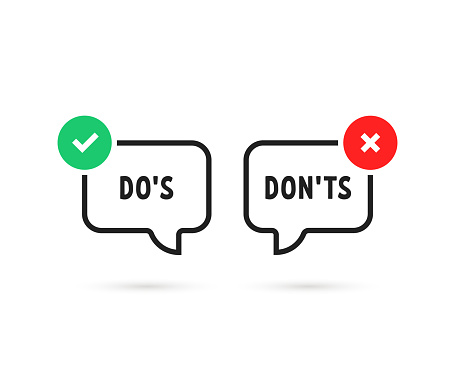 simple do's and don'ts bubble like true or false. flat trend modern guidelines and correct ot incorrect buble graphic popup design. concept of decision making or choice and rules of conduct
