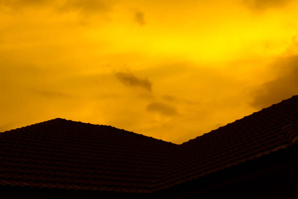 istock Beautiful natural orange sky color light weather evening time 1330155475