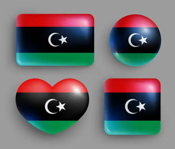 Vector illustration of Set of glossy buttons with Libya country flag