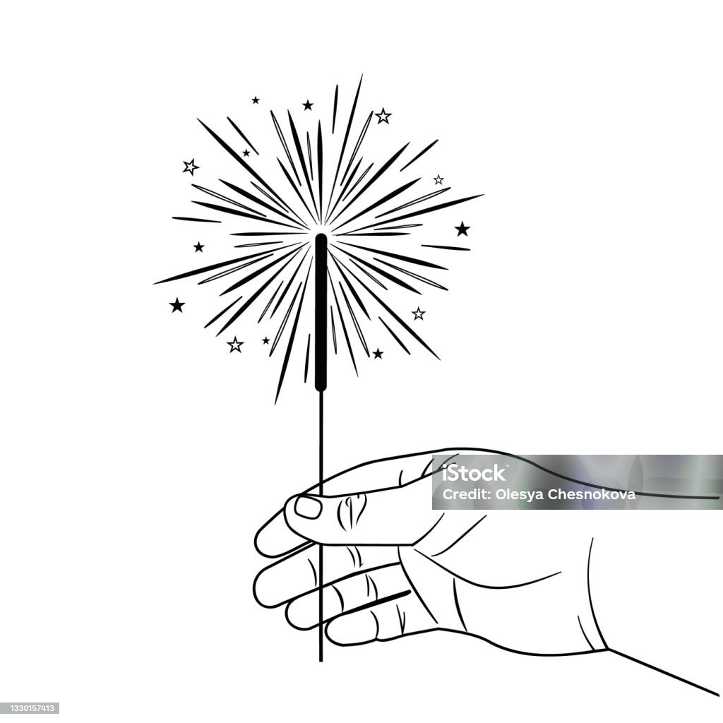 sparkler in hand black outline isolated on a white background, vector illustration sparkler in hand black outline isolated on a white background, vector illustration. Sparkler - Firework stock vector