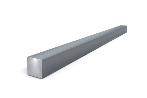 One single square steel bar isolated on white background - 3d render