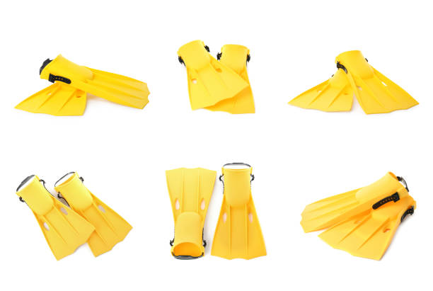istock Set with yellow flippers on white background 1330162502