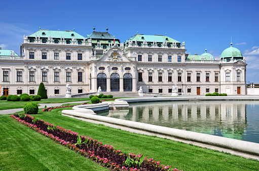 Belvedere Palace in Vienna Austria on a beautiful sunny day. A UNESCO World Heritage Site. September 26, 2023.