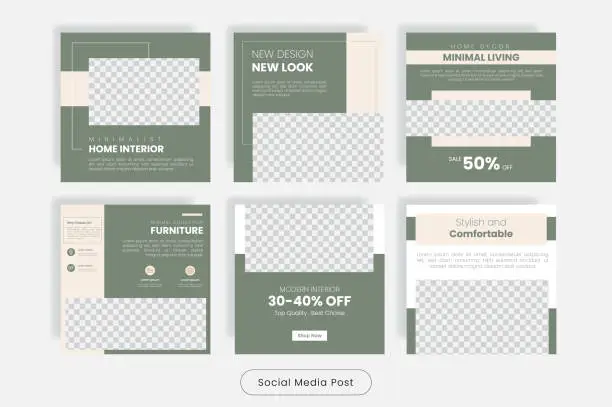 Vector illustration of Minimal home interior design social media post banner template set