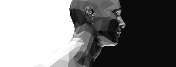 istock Abstract digital human head. Face side view. Time to think. Giving it a little thought. Minimalistic design for business presentations, flyers or posters. 3d vector illustration. 1330164699