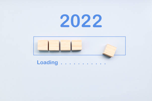 istock Loading 2022 year on cubes on a blue background. New Year concept. Start concept 1330166813