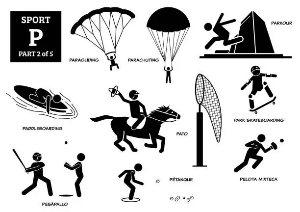 Vector illustration of Sport games alphabet P vector icons pictogram.