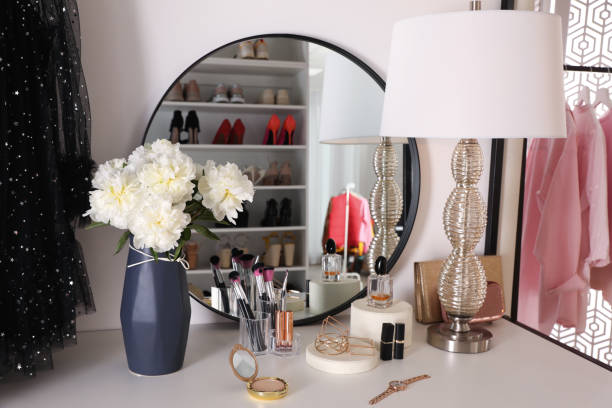 istock Stylish dressing table in modern wardrobe room 1330172855