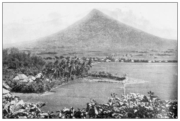 istock Antique black and white photograph: Albay Volcano, Mount Mayon, Philippines 1330174487