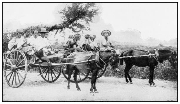 istock Antique black and white photograph: Pony carts or carromatas, Philippines 1330175103