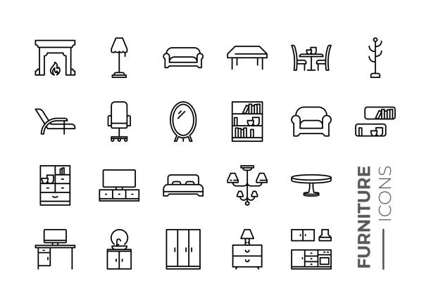 Simple Set of Furniture Related Vector Line Icons. Contains such Icons as Sofa, Table, Floor Light and more. Simple Set of Furniture Related Vector Line Icons. Contains such Icons as Sofa, Table, Floor Light and more. sofa bed stock illustrations