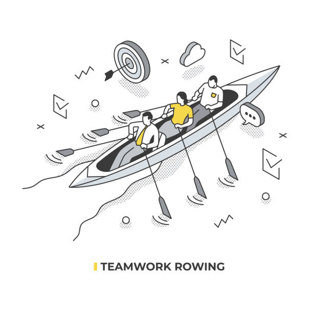 ilustrações, clipart, desenhos animados e ícones de ilustração isométrica de remo da equipe - oar rowing sport rowing team