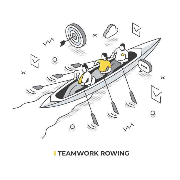командная гребля изометрическая иллюстрация - rowing rowboat sport rowing oar stock illustrations