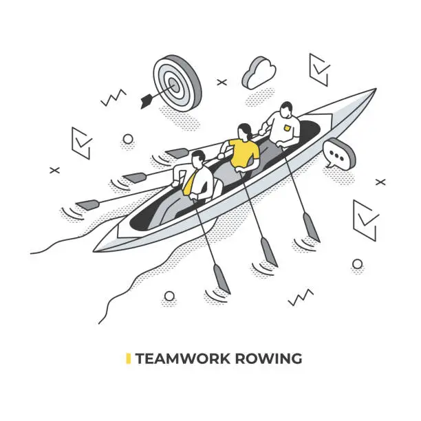 Vector illustration of Team Rowing Isometric Illustration