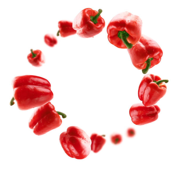istock Red paprika levitates on a white background 1330176506